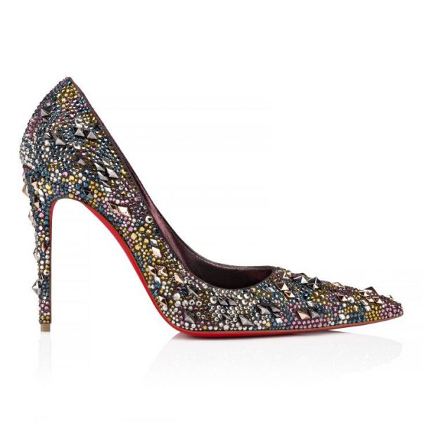 Christian Louboutin Kate Max Strass Eternity Escarpins 100 mm Daim Métallisé et Strass Eternity Anthracite – Image 2
