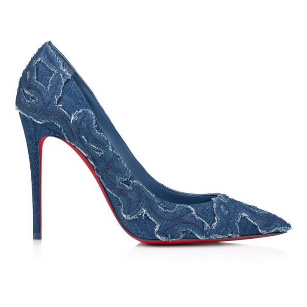 Christian Louboutin Kate Toile Denim Brodé Escarpins 100 mm Jean Brodé Louboutin – Image 2