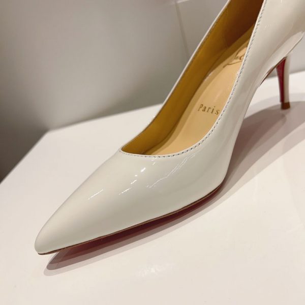 Christian Louboutin Kate Escarpins 70 mm Cuir de Veau Verni Blanc – Image 2