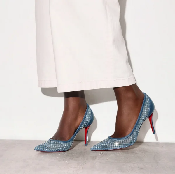 Christian Louboutin Apostropha Escarpins Strass en Maille 80 mm Bleu – Image 5