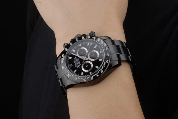 Rolex Daytona Plaqué Ion Noir Tachymètre Bracelet Acier Inox Noir Cadran Noir 80247 – Image 9