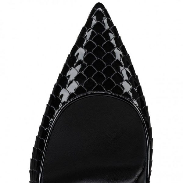 Christian Louboutin Escarpins Kate 100 mm Cuir de Veau Verni Gaufré Birdy Noir – Image 3
