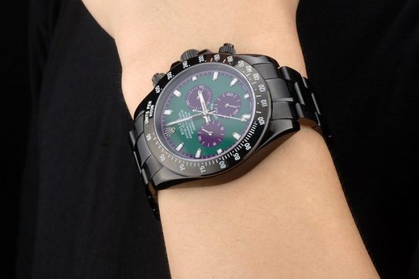 Rolex Daytona Plaqué Ion Noir Tachymètre Bracelet Acier Noir Cadran Vert 80246 – Image 9