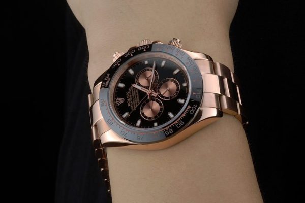 Rolex Daytona Plaqué Ion Noir Tachymètre Bracelet Or Rose Cadran Noir 80245 – Image 9