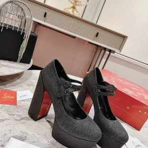 Christian Louboutin Platforms Movida Jane 130 mm Cuir Pailleté Noir
