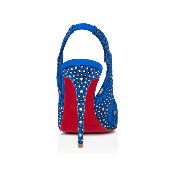 Christian Louboutin Hot Chick Sling Moucharastrass Escarpins 70 mm Cuir de Veau Bleu Électrique – Image 3