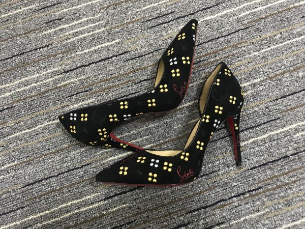 Christian Louboutin Escarpins Iriza 100mm Jacquard Loubinthesky Cuir Suédé Noir – Image 2
