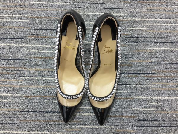 Christian Louboutin Escarpins Galativi Spikes 85mm Cuir et PVC Noir – Image 2