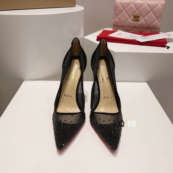 Christian Louboutin Escarpins Follies Strass Filet et Veau Velours Noir – Image 5
