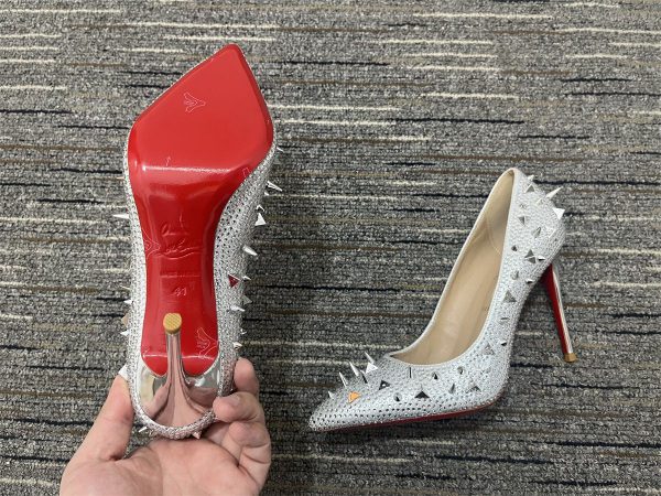 Christian Louboutin Escarpins Pigalle Spikes 100mm Strass Argent – Image 3