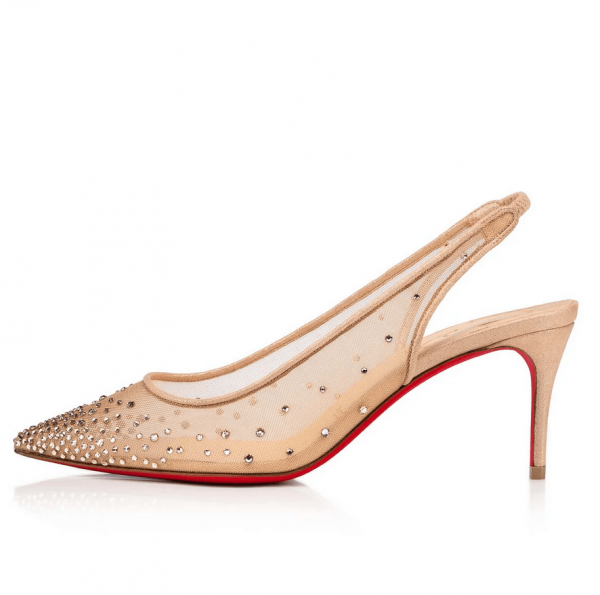 Christian Louboutin Escarpins Sling Follies Strass 70mm Filet Nude – Image 2