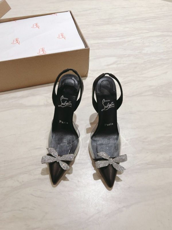 Christian Louboutin Astrinodo Sling Escarpins 100 mm Cuir Nappa PVC Noir – Image 2