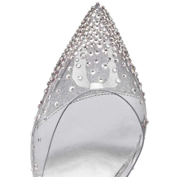 Christian Louboutin Spikaqueen 100 mm Escarpins PVC Cuir de Veau et Strass Argent – Image 2
