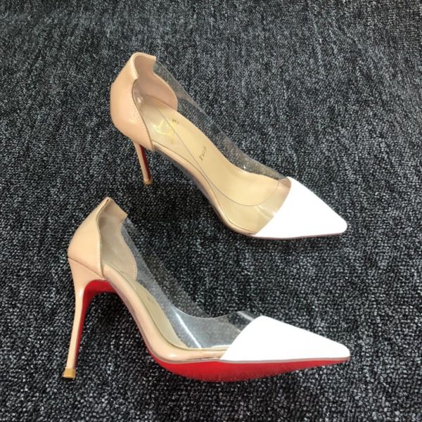 Christian Louboutin Debout Escarpins Cuir et PVC Blanc Nude – Image 2