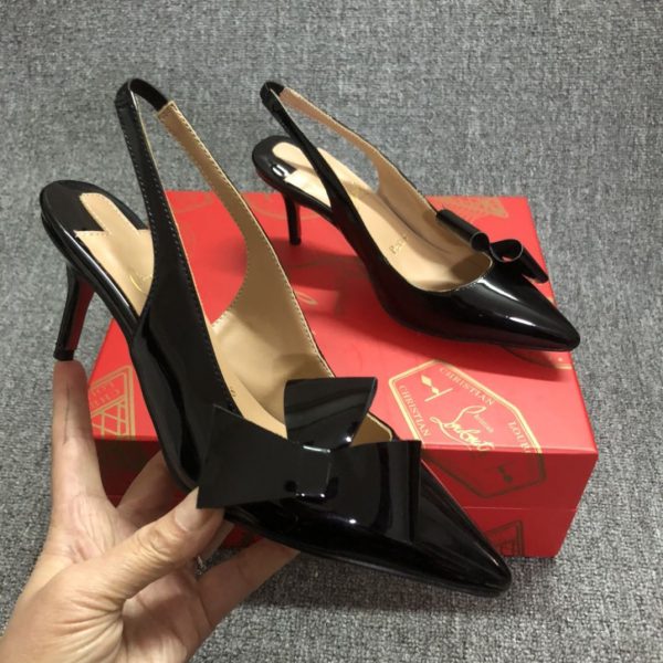 Christian Louboutin Clare Nodo Escarpins Slingback Cuir Verni Noir – Image 2