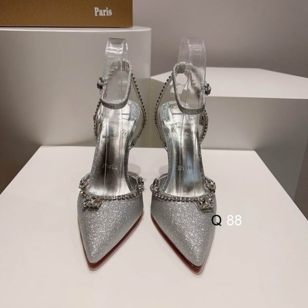 Christian Louboutin Marykate Queen 100 mm Escarpins Cristaux Pailletés Argent – Image 2