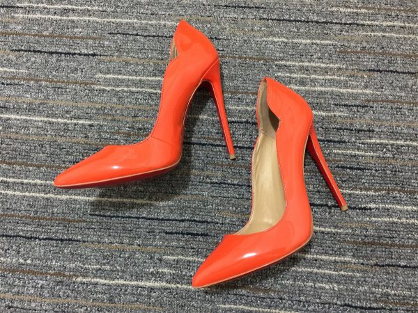 Christian Louboutin Hot Chick Escarpins 100 mm Cuir Verni Orange – Image 2
