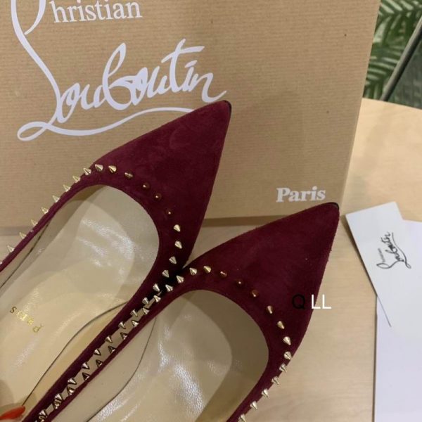 Christian Louboutin Anjalina Spike Escarpins Daim Bordeaux – Image 2