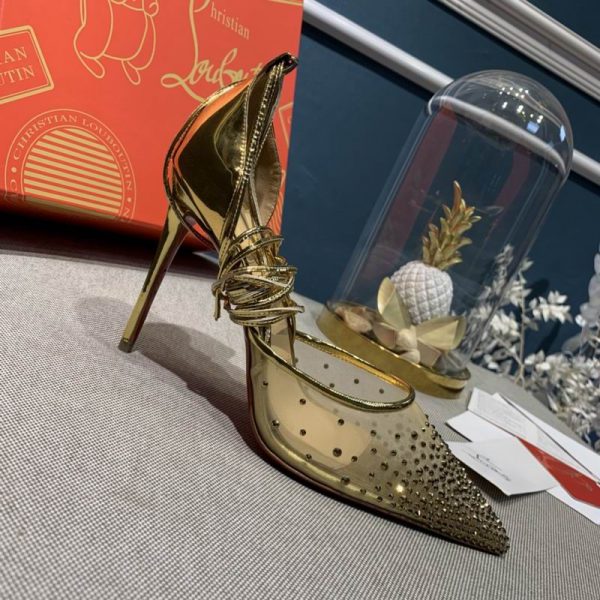 Christian Louboutin Maia Labella 100mm Escarpins Strass et Cuir Speccchio Or – Image 2