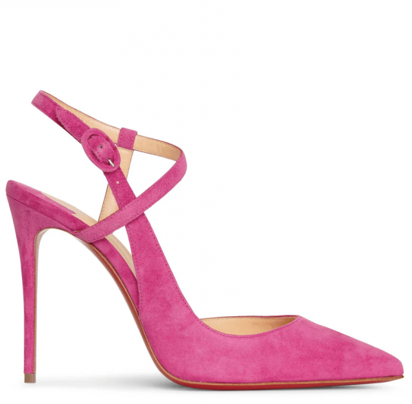 Christian Louboutin Jenlove Escarpins à Bride Cheville 100 mm Daim Rose – Image 2