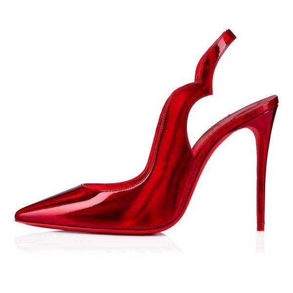 Christian Louboutin Hot Chick Sling Escarpins 100 mm Cuir Verni Rouge – Image 2