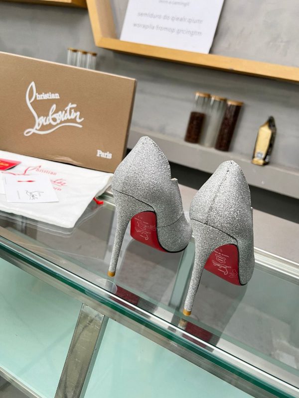 Christian Louboutin Hot Chick Escarpins 100 mm Cuir de Veau Pailleté Argent – Image 5