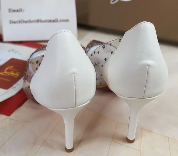 Christian Louboutin Degrastrass Escarpins PVC Cristaux et Cuir Nappa Blanc – Image 2
