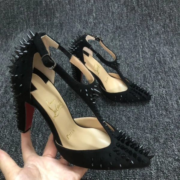 Christian Louboutin Goldostrap Spikes Escarpins 100 mm Veau Velours Noir – Image 2