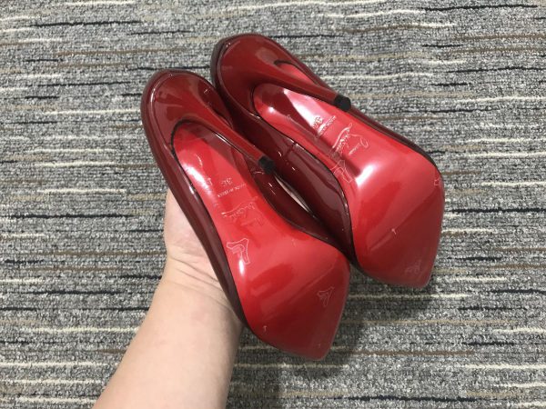 Christian Louboutin Kate Escarpins 100 mm Cuir Verni Noir Rouge – Image 2