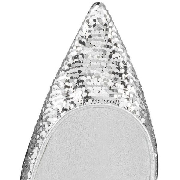 Christian Louboutin Kate Mini Paillettes Escarpins 100 mm Satin Crêpe Argent – Image 4
