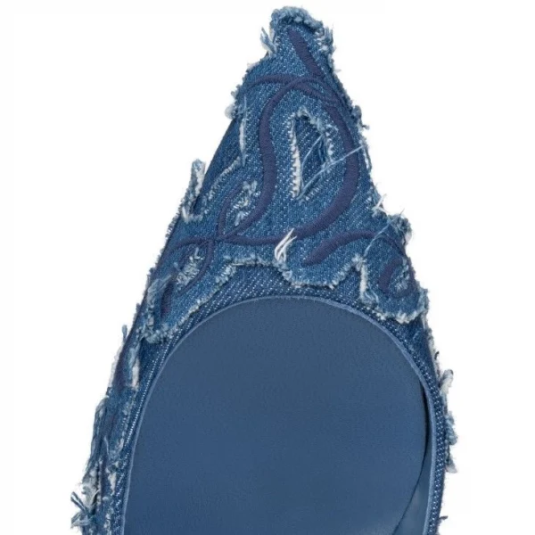 Christian Louboutin Kate Toile Denim Brodé Escarpins 100 mm Jean Brodé Louboutin – Image 3