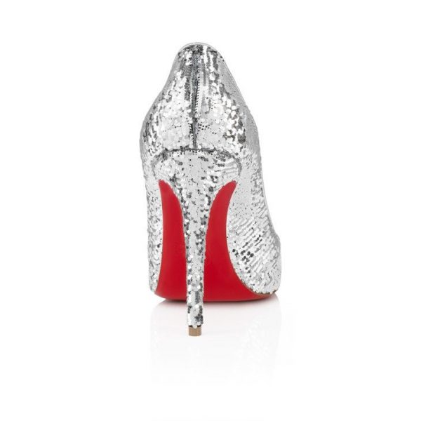 Christian Louboutin Kate Mini Paillettes Escarpins 100 mm Satin Crêpe Argent – Image 3