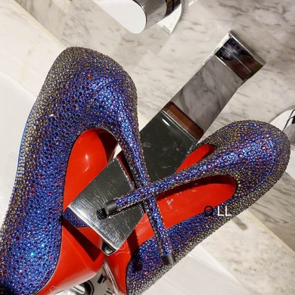 Christian Louboutin Escarpins Kate Strass Dégradé 100 mm Daim Bleu – Image 4