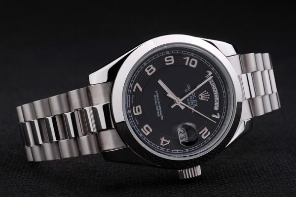 Rolex Day-Date Acier Inoxydable Bracelet Cadran Noir 80294 – Image 6