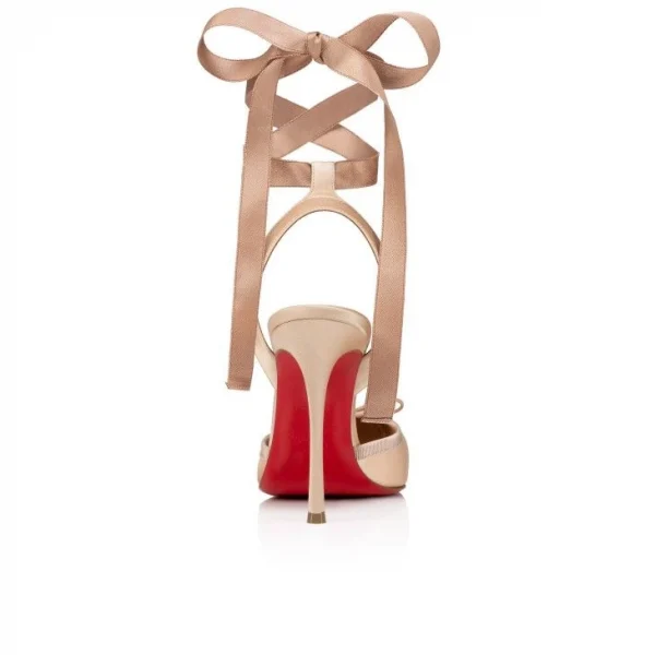 Christian Louboutin Cassia Lace Up 100 mm Escarpins à Brides Satin Crêpe Blush – Image 3