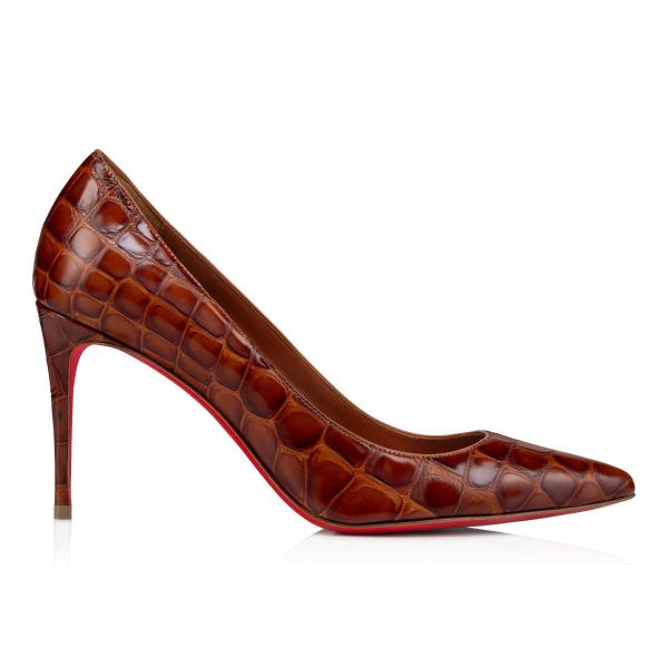 Christian Louboutin Escarpins Kate 85 mm Cuir de Veau Gaufré Alligator Acajou – Image 3