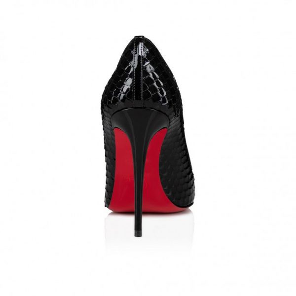 Christian Louboutin Escarpins Kate 100 mm Cuir de Veau Verni Gaufré Birdy Noir – Image 4
