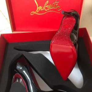 Christian Louboutin Soula Kate Escarpins Semelle Cristal Cuir Verni Noir Loubi