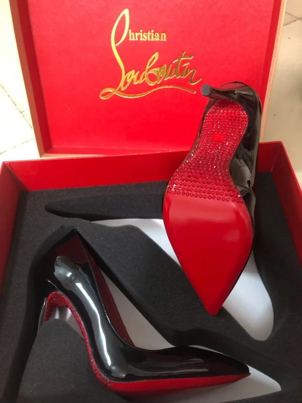 Christian Louboutin Soula Kate Escarpins Semelle Cristal Cuir Verni Noir Loubi