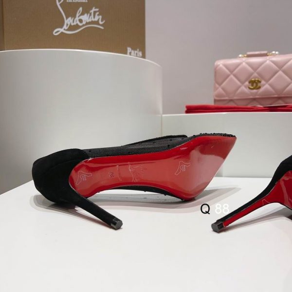 Christian Louboutin Escarpins Follies Strass Filet et Veau Velours Noir – Image 4