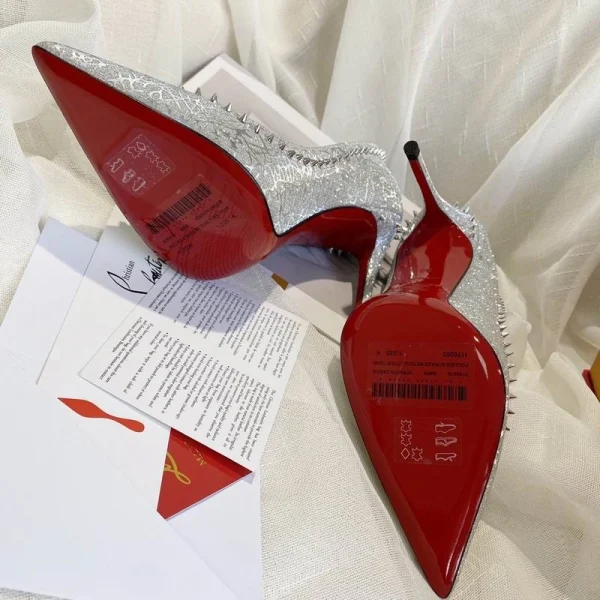 Christian Louboutin Anjalina Spike Escarpins 85mm Paillettes Argent – Image 3