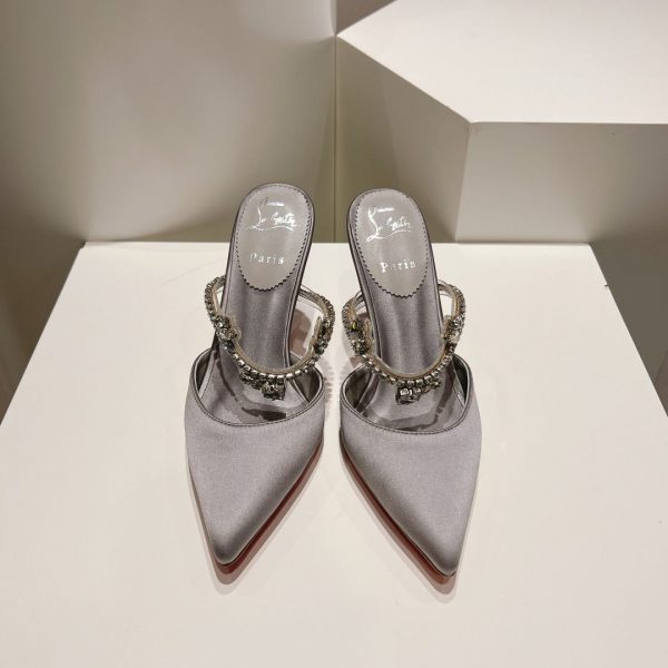 Christian Louboutin Planet Queen 70 mm Escarpins Satin Cristaux Gris – Image 4