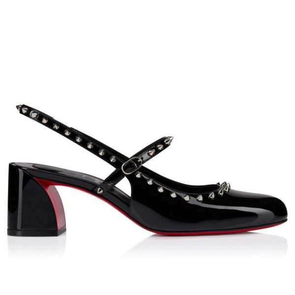 Christian Louboutin Janispikes 55 mm Mary Janes Cuir Verni Noir – Image 4