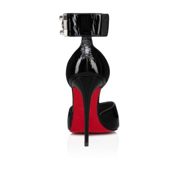 Christian Louboutin Lock Me Up Pump 100 mm Escarpins à Brides Cuir Verni Vog Noir – Image 4