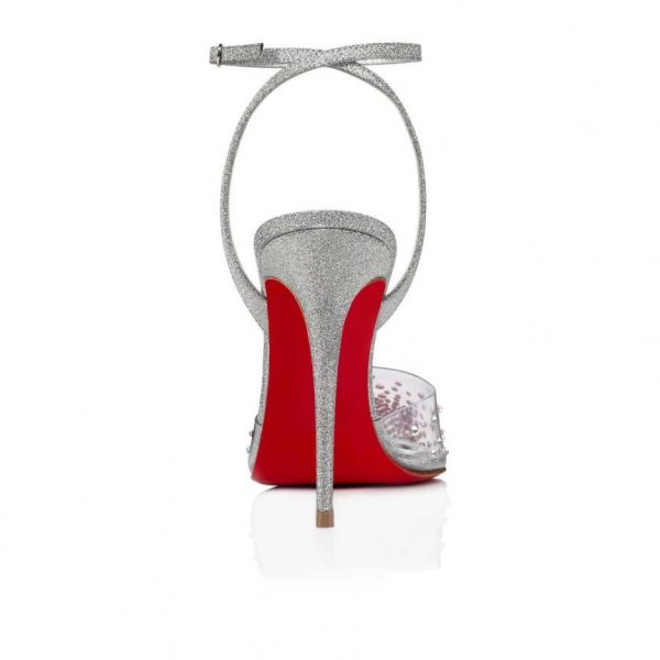 Christian Louboutin Spikaqueen 100 mm Escarpins PVC Cuir de Veau et Strass Argent – Image 3