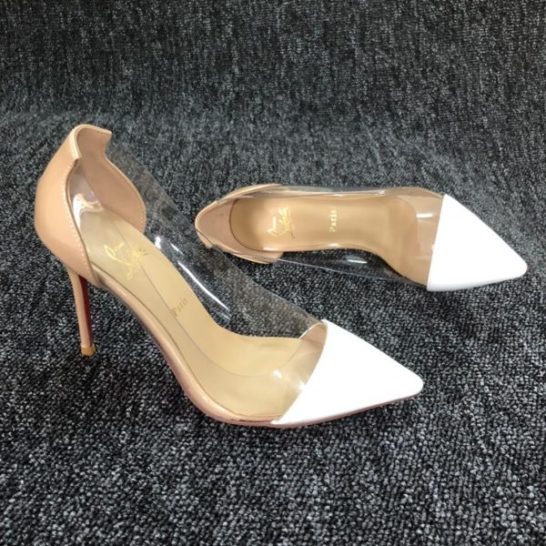 Christian Louboutin Debout Escarpins Cuir et PVC Blanc Nude – Image 3