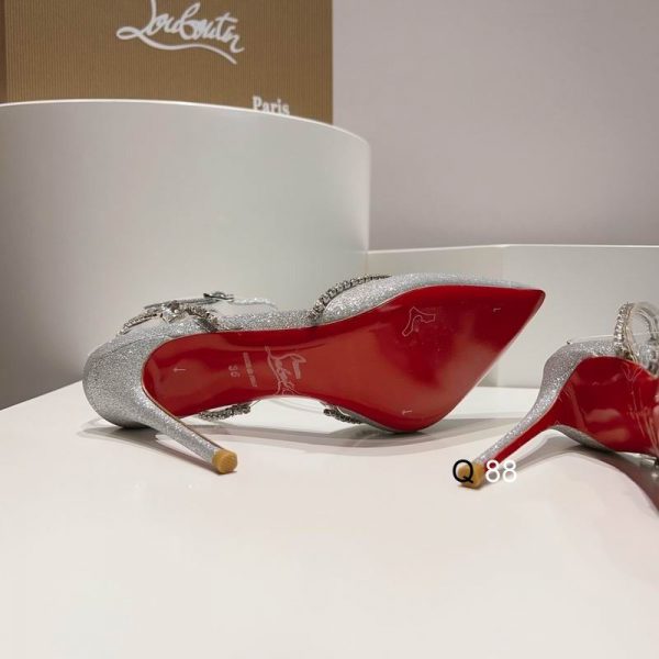Christian Louboutin Marykate Queen 100 mm Escarpins Cristaux Pailletés Argent – Image 3