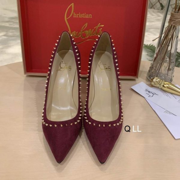 Christian Louboutin Anjalina Spike Escarpins Daim Bordeaux – Image 3