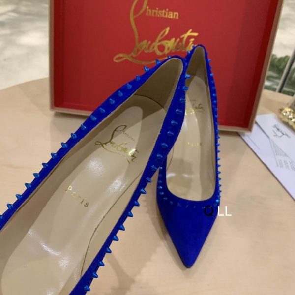 Christian Louboutin Anjalina Spike Escarpins Daim Bleu – Image 3