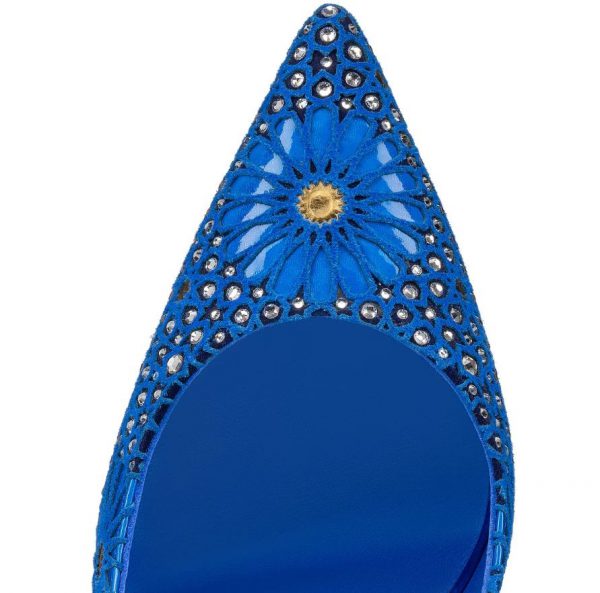 Christian Louboutin Hot Chick Sling Moucharastrass Escarpins 70 mm Cuir de Veau Bleu Électrique – Image 4